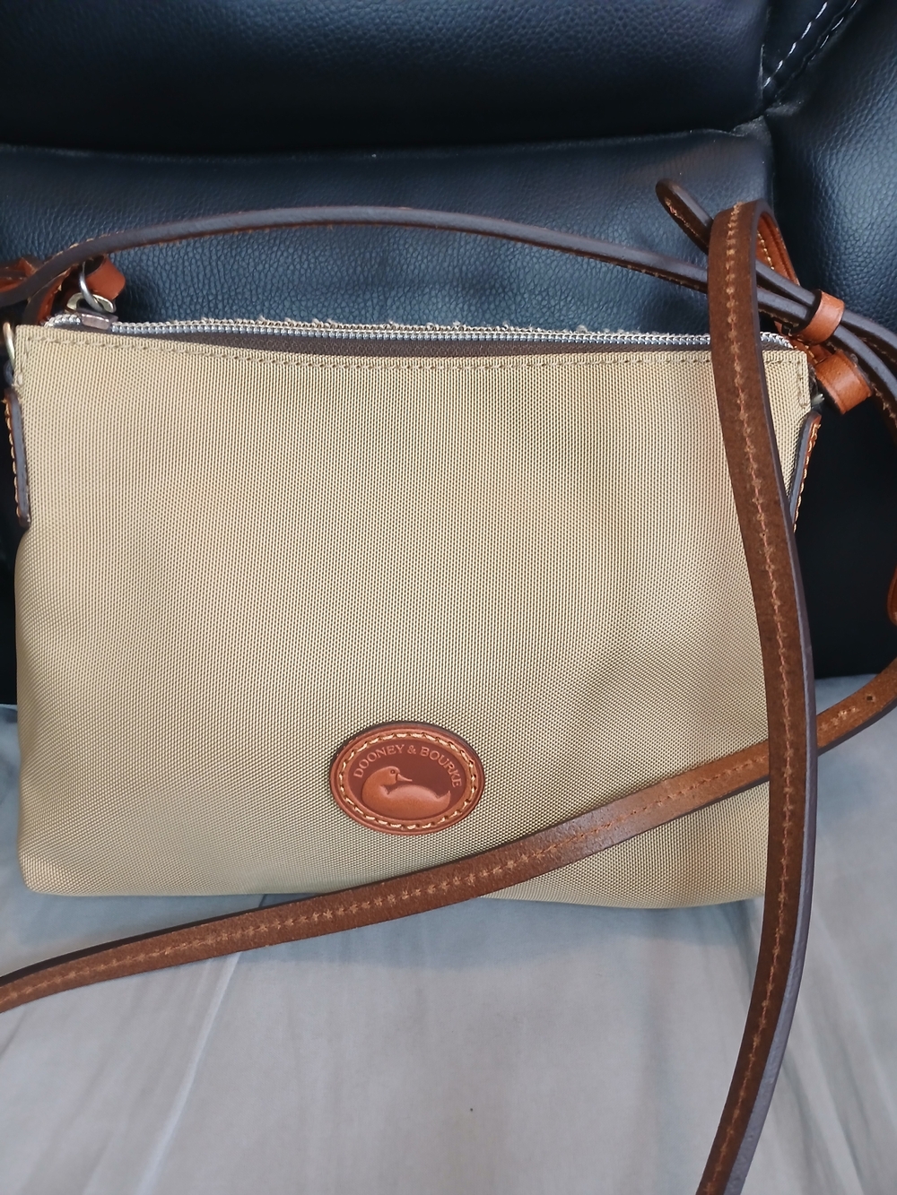 Dooney & Bourke Beige Crossbody Bag with Brown Leather Trim